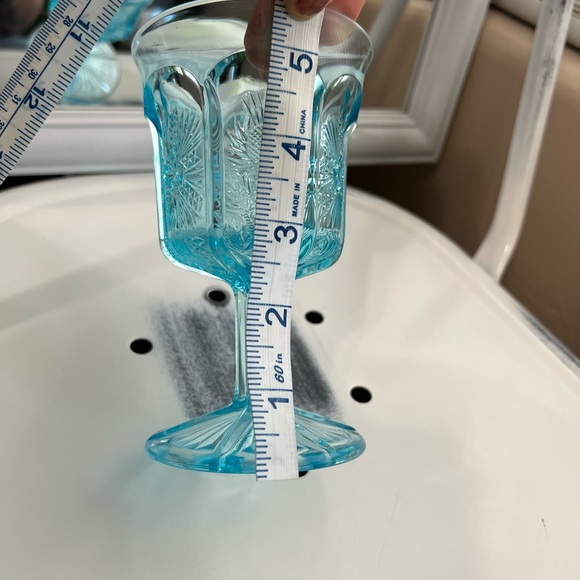 St. Clair Panelled Thistle Cobalt Carnival Glass Wine Goblet Aqua blue vintage - Picture 11 of 12